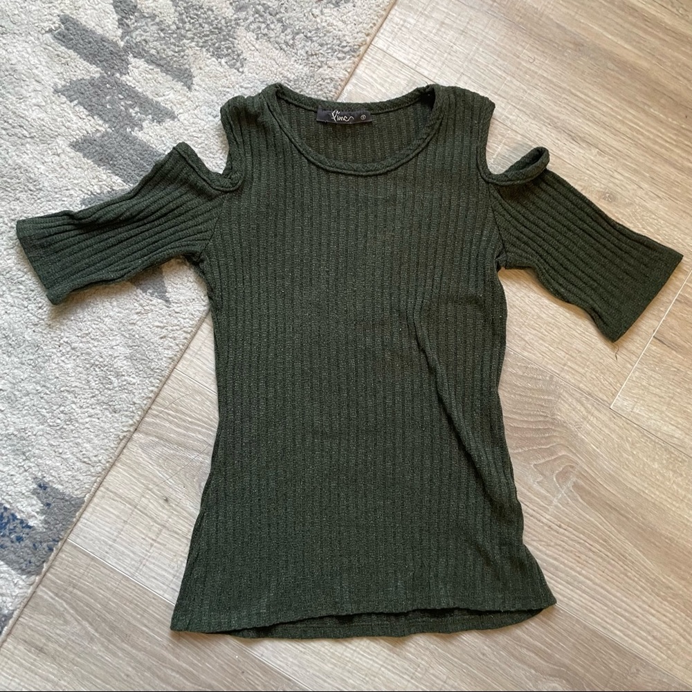 Green Shoulder Cut Out Shirt